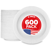 6-Inch Paper Plates Uncoated by Stock Your Home – 6 Inch, Paper, White, Pack of 600, Model SYH-4493-QV-25CT