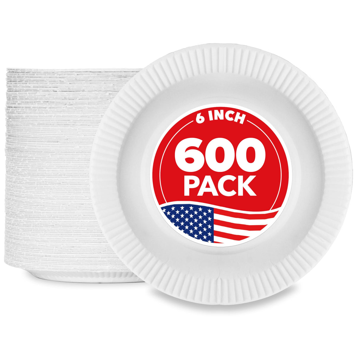 6-Inch Paper Plates Uncoated by Stock Your Home – 6 Inch, Paper, White, Pack of 600, Model SYH-4493-QV-25CT