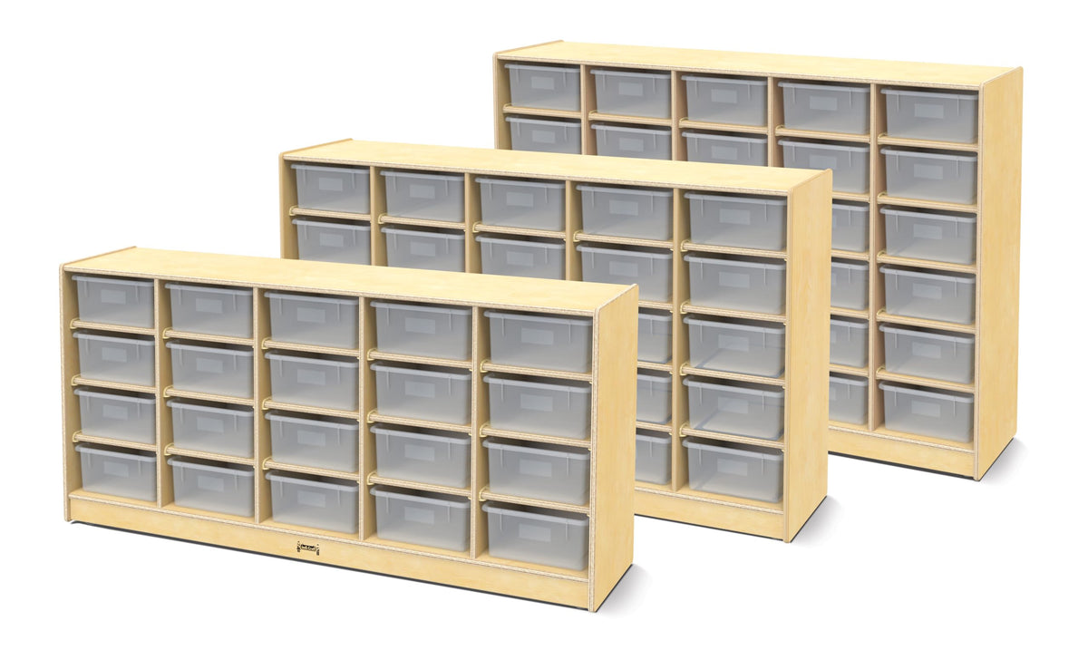 30 Tub Mobile Storage with Clear Bins by Jonti-Craft – 60 inches (W) x 15 inches (D) x 42 inches (H), Acrylic, Clear, Model 40310JC