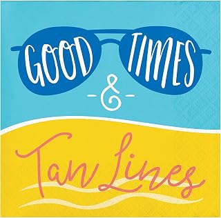 Creative Converting Good Times and Tan Lines Beverage Napkins, 5", Blue, White, Red, and Yellow
