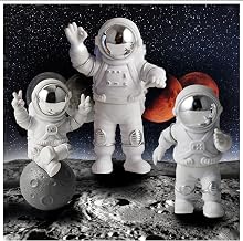 Astronaut Figurine, Set of 3 Mirror Astronaut Statue Decor, Resin Spaceman Figure for Cake Topper Desktop Ornament Space-Themed Bedroom Decor and Craft Gift (Silver)