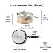 CopperBond Collection - 100% Pure Copper Sauce Pan by Hestan – 2 Quarts, Copper, Model 31594