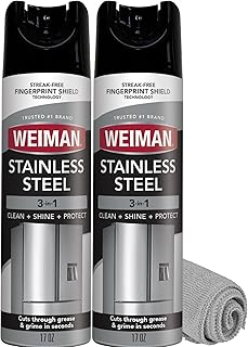 Weiman Stainless Steel Cleaner & Polish Kit, 2 Pack Aerosol & Cloth