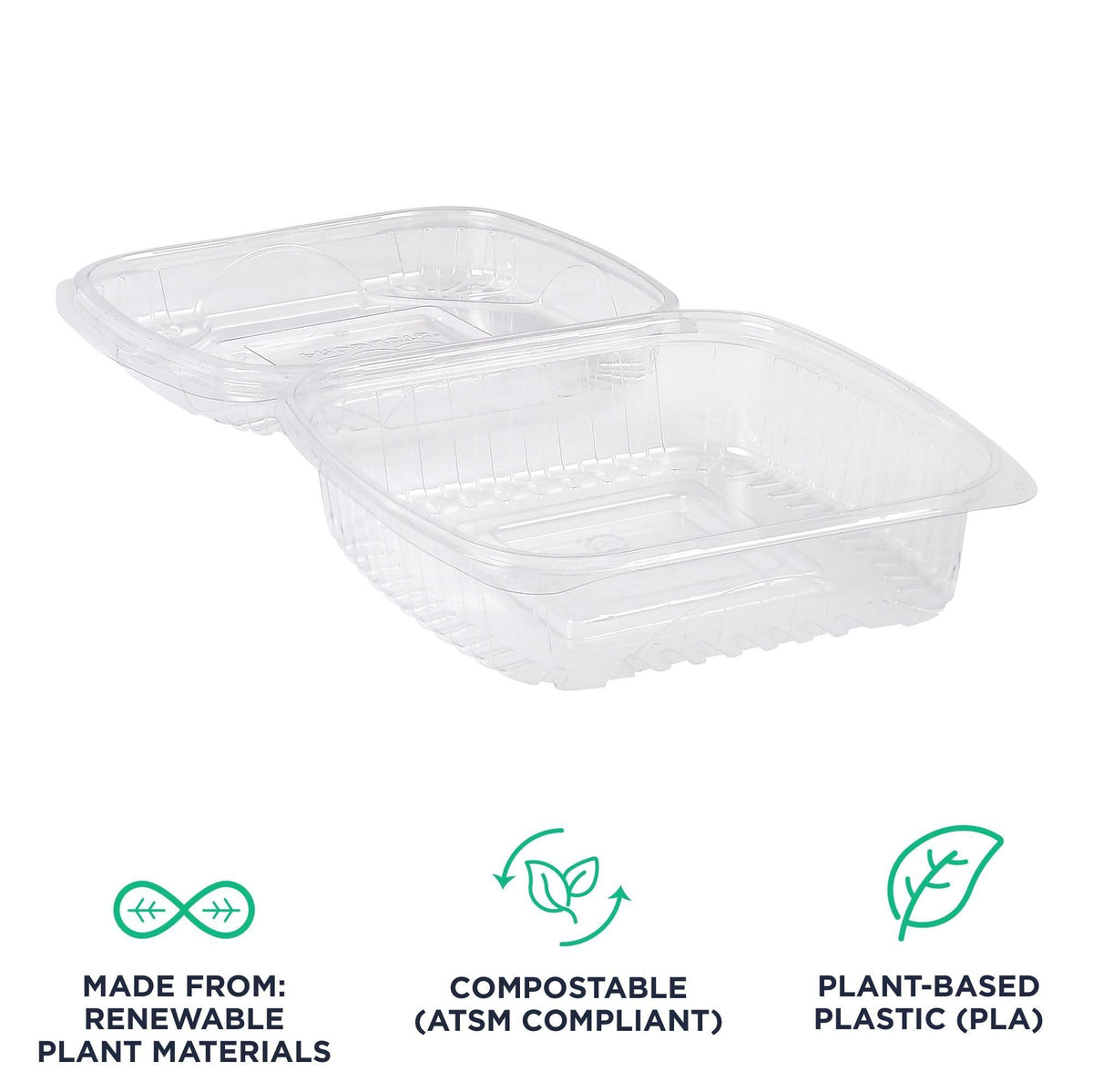 Eco-Products Compostable 8" Clear PLA Plastic Clamshell To Go Containers by ECO PRODUCTS – 8"x8", 8.0 fluid_ounces, PLA Plastic, Clear, Pack of 160