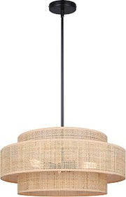 Canarm Bellamy 3-Light Bohemian Chandelier, Faux Rattan Modern Hanging Ceiling Light for Dining Room or Living Room