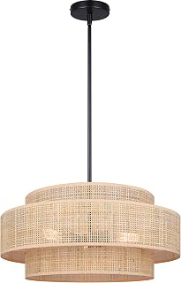 Canarm Bellamy 3-Light Bohemian Chandelier, Faux Rattan Modern Hanging Ceiling Light for Dining Room or Living Room