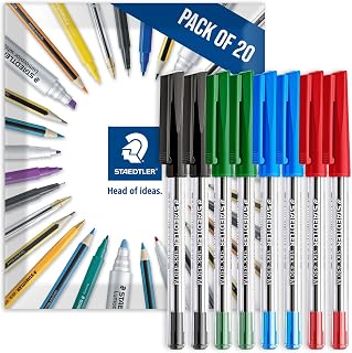 STAEDTLER 430M Stick Ballpoint Medium Pens Pack of 20 Multi | Writing Pen, Smooth, Medium Nib, for Notes, Drawing, Studying