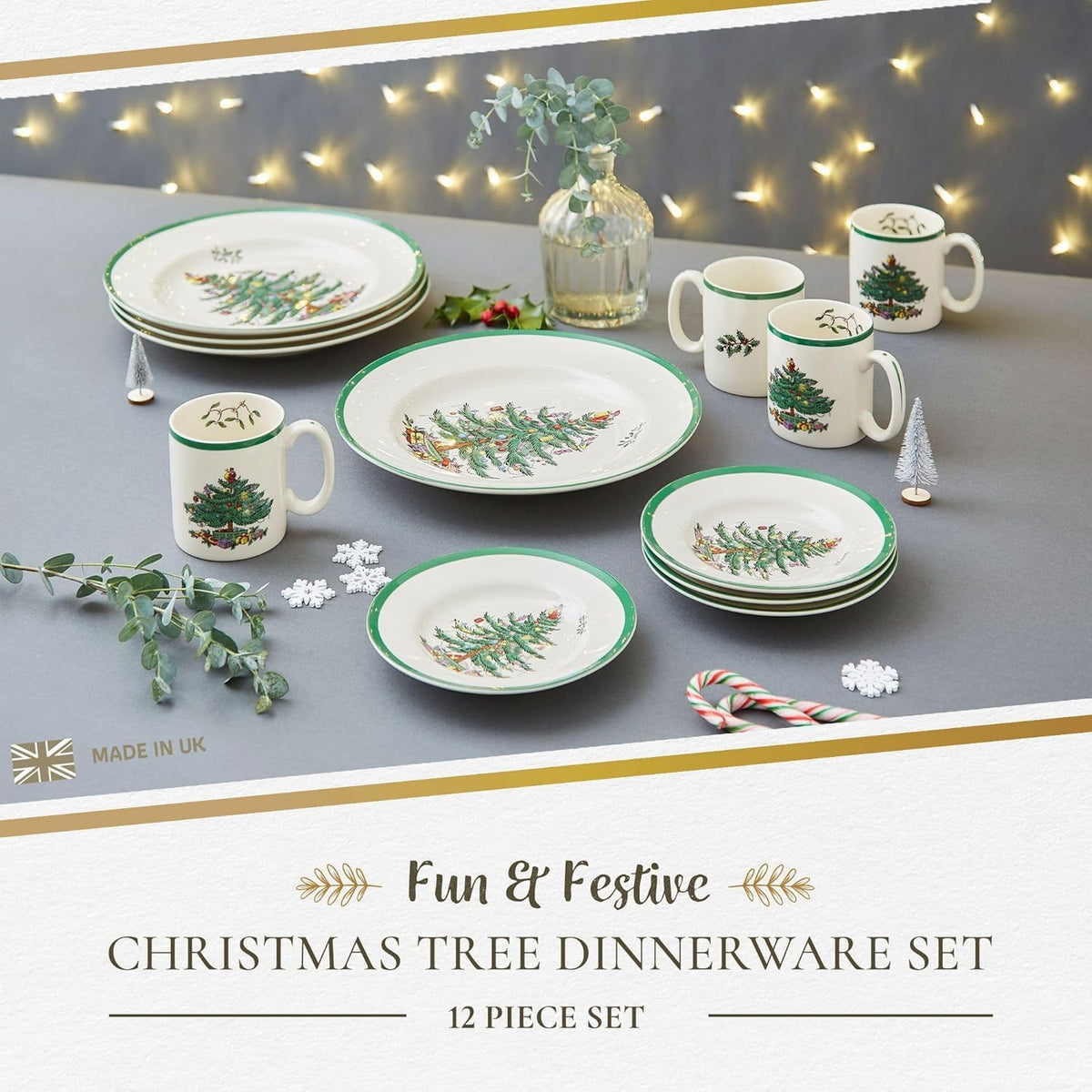Spode Christmas Tree Earthenware Dinnerware Set, Service for 4, Multicolor