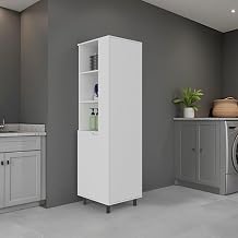 Aleneva Broom Storage Cabinet, Multi-Shelf Storage, 1Drawer and 4 Legs, White - Laundry Room