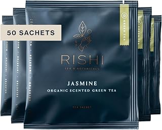 Rishi Tea Jasmine Organic Chinese Green Sachet Tea Bags, Caffeinated, 50ct