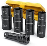 MIKKUPPA 5 PCS 1/2" Drive Impact Socket Set, Flip Socket Set, Cr-Mo Steel | Includes 3 Inch Bar Extension, Double Side Half Size Lug Nut Extractor Set