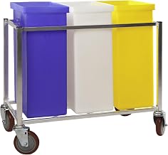 Winholt 148PIB Ingredient Bin, Triple Assembly, 1 White, 1 Yellow & 1 Blue Bin, 3 Clear Covers, Polyethylene, 225 lbs Capacity, Aluminum Frame with 5" Casters