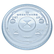 Greenware LGC12/20 Clear Polylactic Acid Drink Cup Flavor Buttons Lid with X-Slot (Case of 1000) – Container Lid