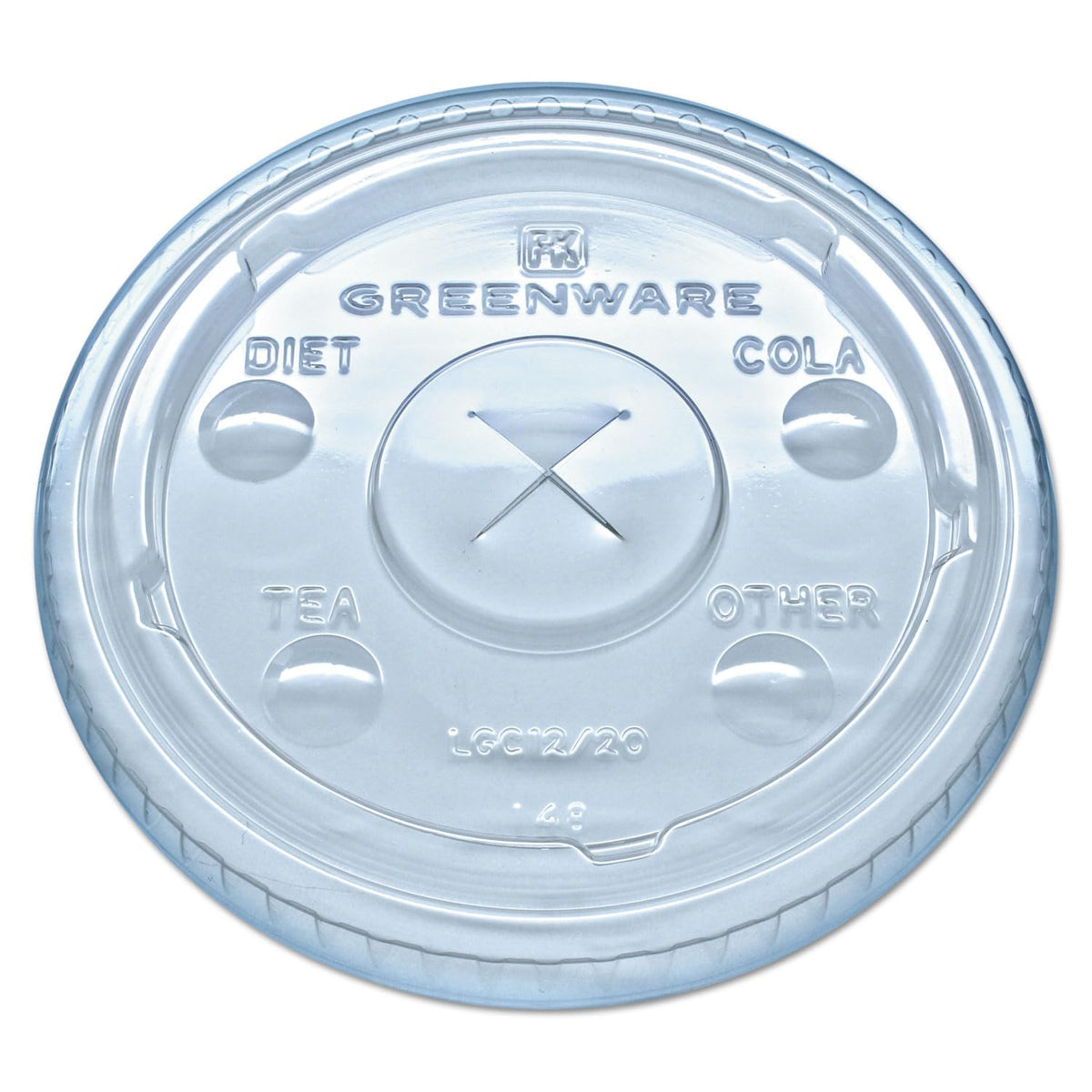 Greenware LGC12/20 Clear Polylactic Acid Drink Cup Flavor Buttons Lid with X-Slot (Case of 1000) – Container Lid