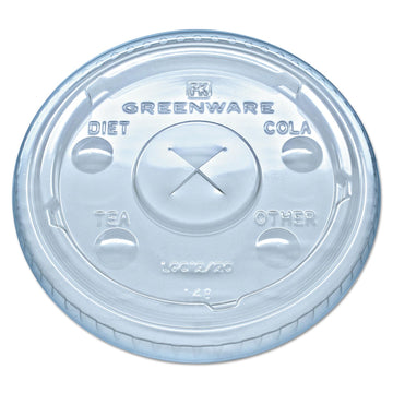 Greenware LGC12/20 Clear Polylactic Acid Drink Cup Flavor Buttons Lid with X-Slot (Case of 1000) – Container Lid
