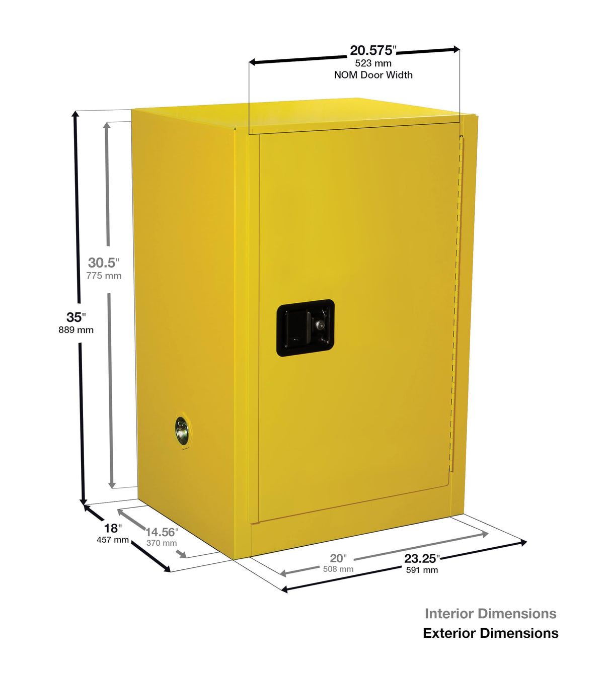 12 Gallon Manual Close Countertop Flammable Storage Cabinet by Justrite – 12 Gallon, 18 Gauge Steel, Yellow, Model 891200