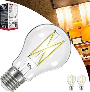 Satco S12414-8 Watt A19 Clear LED Light Bulb - 2700K - 800 Lumens - Medium E26 Base, Dimmable, 120V, 60W Equivalent (2 Pack)