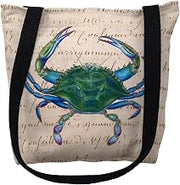 Betsydrake TY005BS 13 x 13 in. Male Blue Crab Beige Script Tote Bag - Small