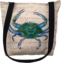 Betsydrake TY005BS 13 x 13 in. Male Blue Crab Beige Script Tote Bag - Small