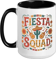 Fiesta Squad Party Mexican 5 De Mayo Funny Cinco De Mayo Ceramic Mug, Black/White, 15oz