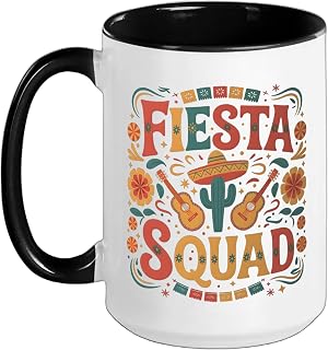 Fiesta Squad Party Mexican 5 De Mayo Funny Cinco De Mayo Ceramic Mug, Black/White, 15oz