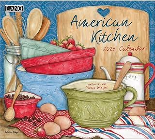 Lang American Kitchen 2026 Wall Calendar – 12-Month Calendar with Stapled Binding, Linen-Embossed Kitchen & Food Art by Susan Winget, 13.4" × 12"
