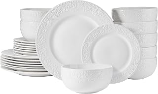 Pfaltzgraff Charm 24 Piece Dinnerware Set, White Porcelain Plates, Bowls