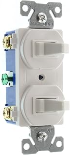 Hubbell RC103WZ Combo Double Toggle Switch, (1) 1-Pole, (1) 3-Way, 15A, 120/277-Volt, White, (48-Pk)