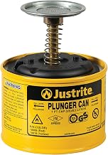 Justrite Plunger Can for Solvents, 1 Pint Capacity, Made in the USA, Yellow | 5.25" x 4.9", Solvent Dispenser Can, Galvanized Steel, Flame Arrester Screen, FM Approved