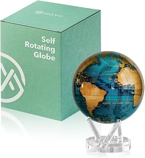 MOVA Self Rotating Globe, Cerulean Blue and Gold Prestige (8.5") | solar powered globe, no batteries or cords, gift for geography lovers, premium kinetic display, office desk decor