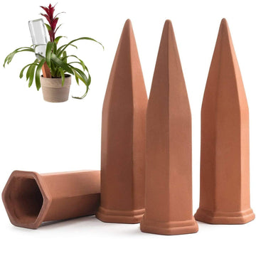 Ceramic Terracotta Self Watering Spikes (4 Pack) Vacation Automatic Plant Waterer Devices by Modern Innovations – 4 Pack, Terracotta, Pack of 4, Model 1065