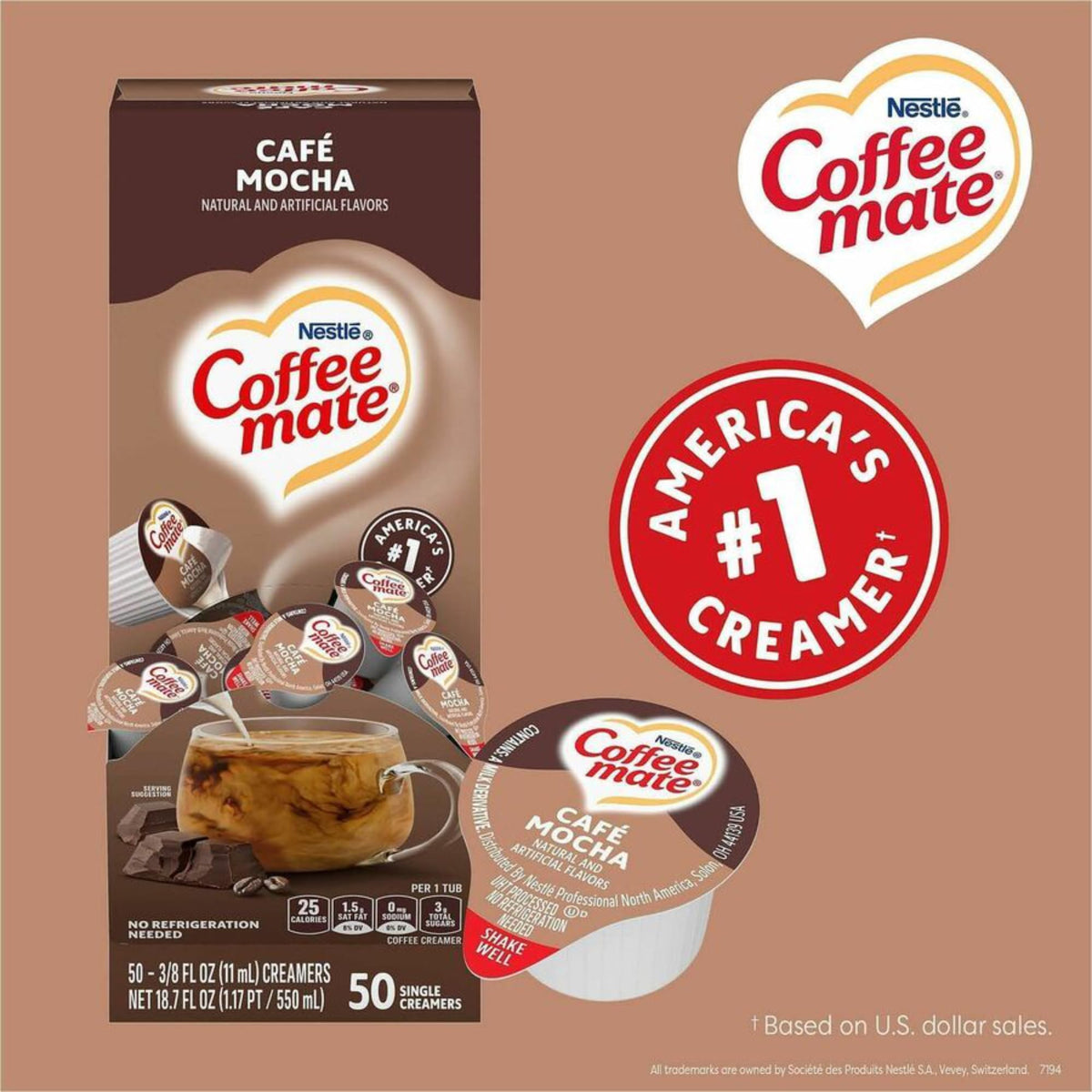 Nestle Liquid Coffee Creamer Singles by Coffee mate – 18.75 Fl Oz (Pack of 1), Brown, Model 35115