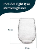 Libbey Hammered 8 (17 oz) / 17 Ounces, Set of 8 / Modern Wine Glasses