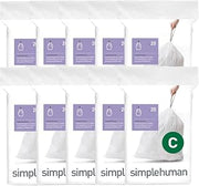 simplehuman Code C 200 Count Custom Fit Liners, Drawstring Kitchen Trash Bags, One-by-One Mess-Free Dispense, Extra Thick & Double Seamed, 50% PCR Plastic, 10-12 Liter / 2.6-3.2 Gallon, White