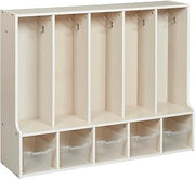ECR4Kids Streamline 5-Section Toddler Coat Locker with Bench and Bins, Kids Furniture, Clear