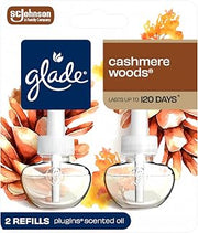 Glade PlugIns Refills Air Freshener, Scented and Essential Oils for Home and Bathroom, Cashmere Woods, 1.34 Fl Oz, 2 Count