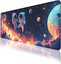 Cute Astronaut Gaming Mouse Pad Cartoon Funny Spaceman Space Planets Large Gaming Mouse Mat with Stitched Edges,Non-Slip Waterproof Rubber Base Mous Mat 31.5"x11.8"