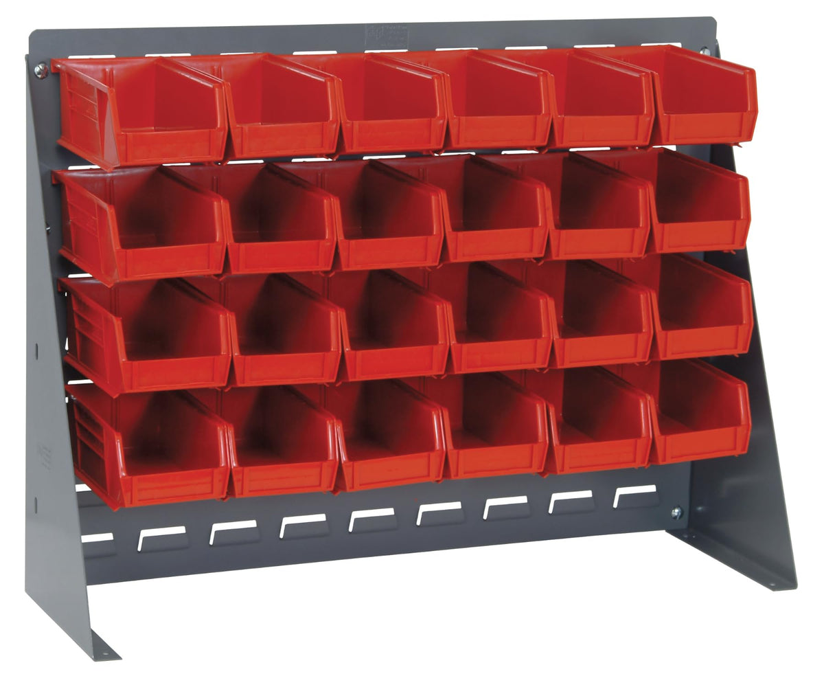 QUANTUM STORAGE SYSTEMS Red / 21" H x 28" W x 8" D / 8" L x 5" W x 3" H 24 Ultra Red Bins Standing Shelf Units