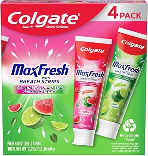 Colgate Maxfresh Toothpaste with Breath Strips, Watermelon Blast & Citrus Fresh, 4 Pack