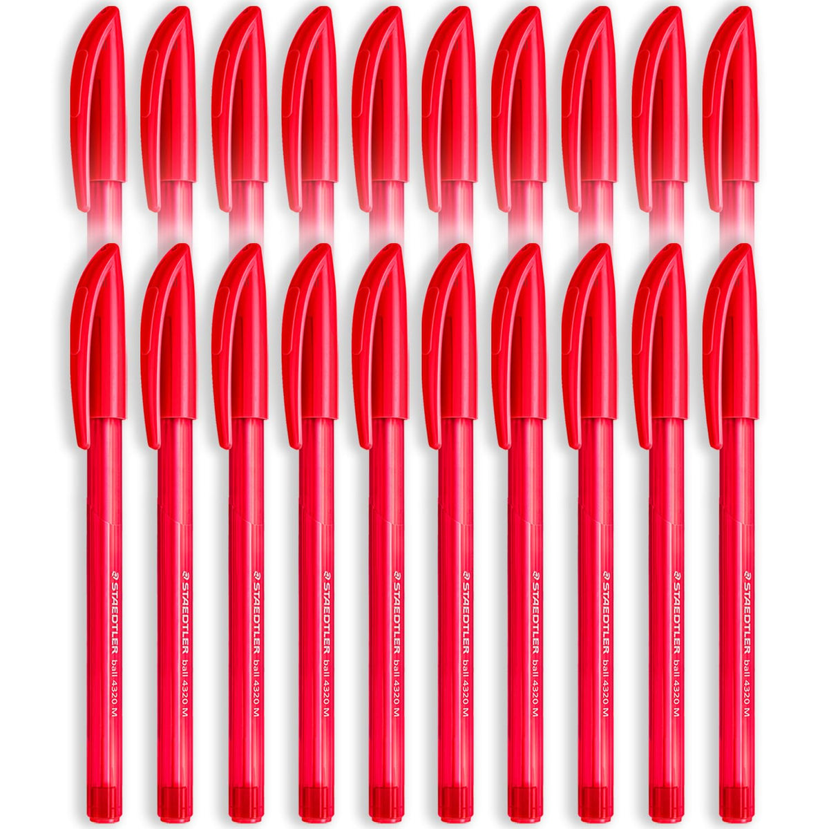 4320 Stick Ballpoint Pens Medium Nib 20 Pack Red Ink by STAEDTLER – 1 Count (Pack of 20), Red, Model STAE-4320M-20ENV_V