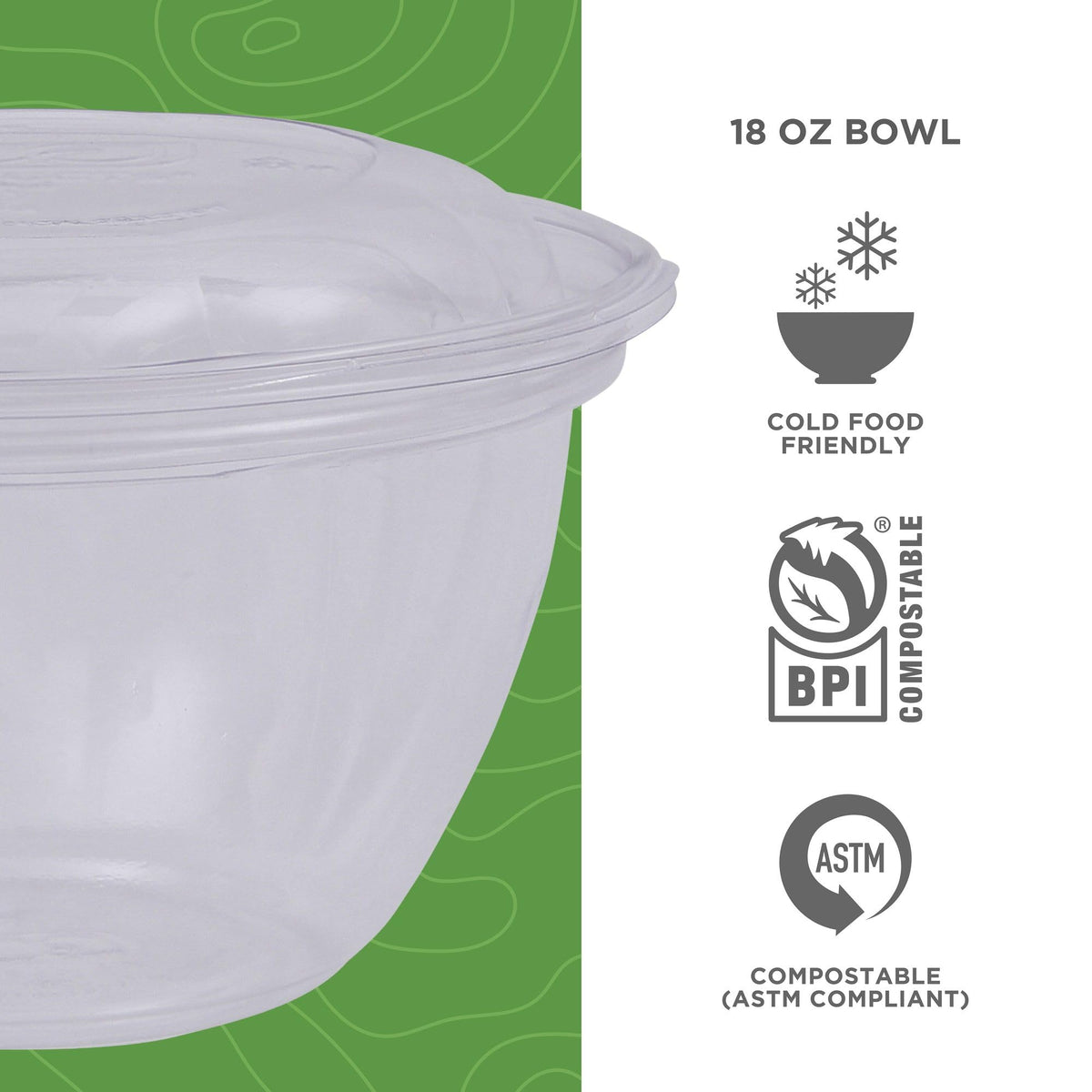 Compostable Clear PLA Plastic 18oz Salad Bowl With Lid by ECO PRODUCTS – 18oz, 18.0 ounces, PLA Plastic, Clear, Pack of 150