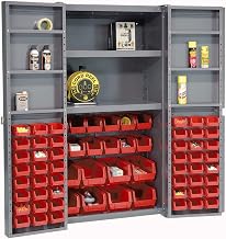 Global Industrial Deep Door Bin Cabinet, Includes 68 Red Plastic Bins