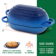 Enameled Cast Iron Bread Oven 2 Qt (Blue) by Basilico – 12 inches x 6 inches x 6 inches, 900.0 grams, Cast Iron, Blue, Model 1000