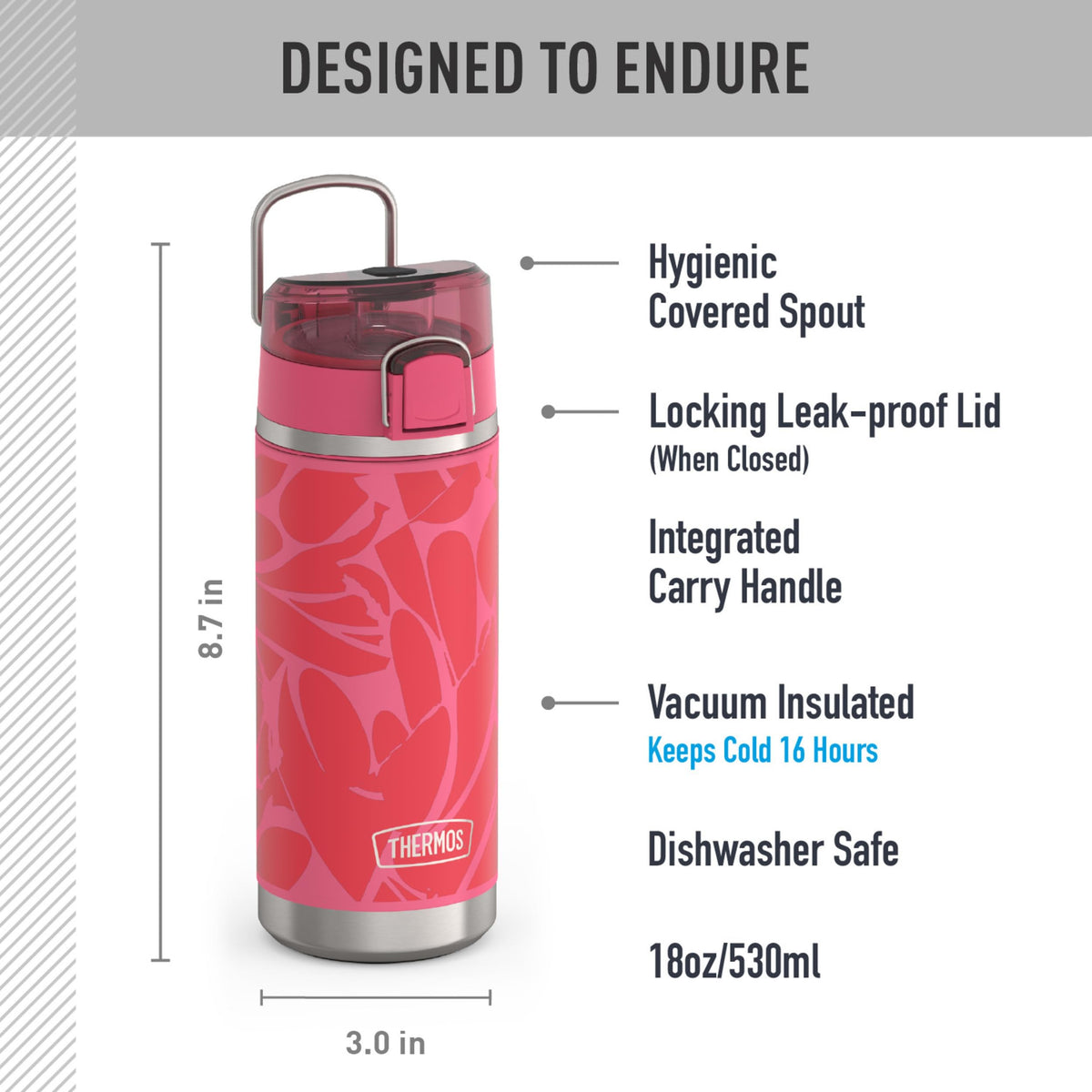 ICON 18 oz Leak‑Proof Insulated Water Bottle with Spout by THERMOS – 18 Ounces, 18.0 fluid_ounces, Stainless Steel, Abstract Pearls, Model IS2505AP4