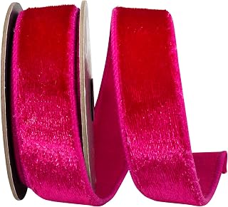 Reliant Ribbon Velvet Sheen Plush Deluxe Backed Wired Edge Ribbon, Fuchsia