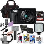 Panasonic ZS99 Digital Camera (Black) Bundle + Accessory Package with 64GB Memory, LED Light, U-Grip, Case, Extra Battery, Software & More (22 Items)