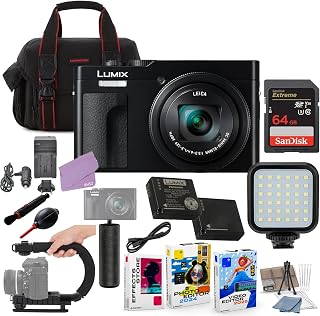 Panasonic ZS99 Digital Camera (Black) Bundle + Accessory Package with 64GB Memory, LED Light, U-Grip, Case, Extra Battery, Software & More (22 Items)