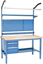 Global Industrial 60"W x 30"D Workbench, 1-3/4" Thick Maple Top Safety Edge Complete Bench, Blue