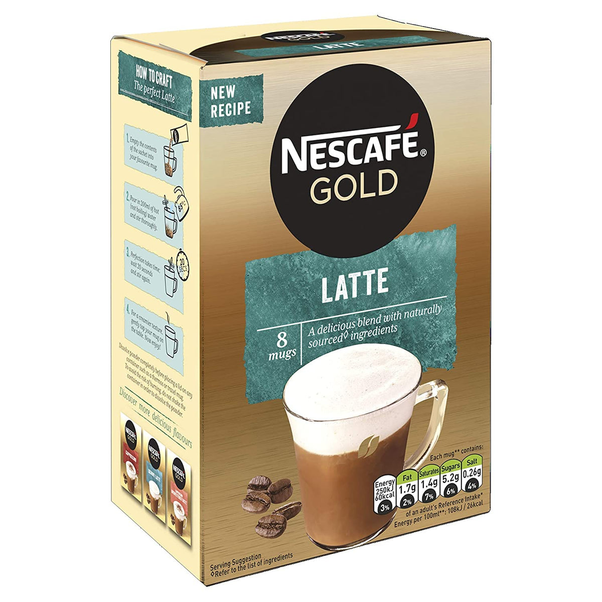 Nescafé Gold Latte Coffee Sachets by Nescafe – 0.68 Ounce (Pack of 8), caramel latte, Pack of 8, Model 45444