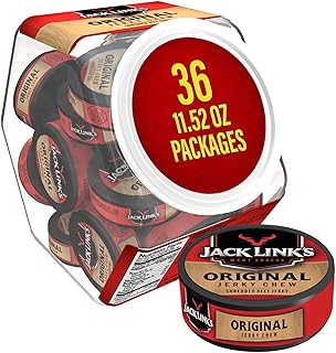 Jack Link's Original Beef Jerky Chew - (36 Pack) 0.32 oz Tins - Ready to Eat Protein Snacks - 4g Protein per Serving - Made with 100% Real Beef